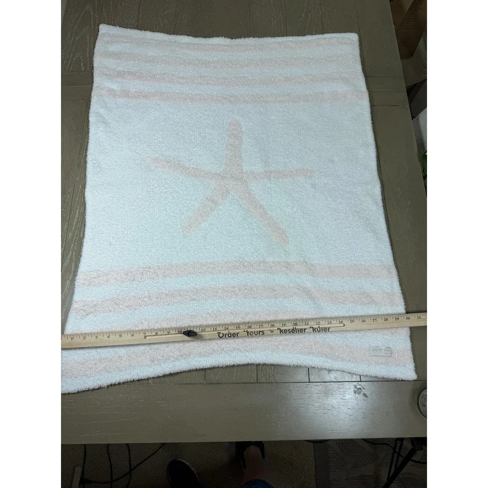Barefoot Dreams CozyChic Starfish Stripe Reversable‎ Baby Blanket Pink White